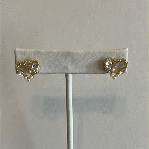 Gold Tone Jeweled Heart Earrings